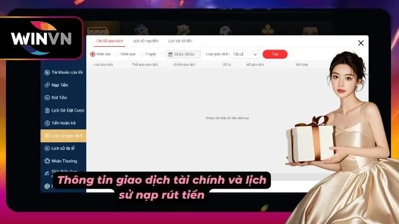 Ảnh chụp màn hình lịch sử giao dịch nạp rút tiền với mã hóa an toàn